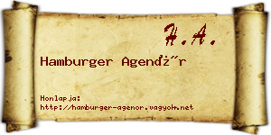 Hamburger Agenór névjegykártya